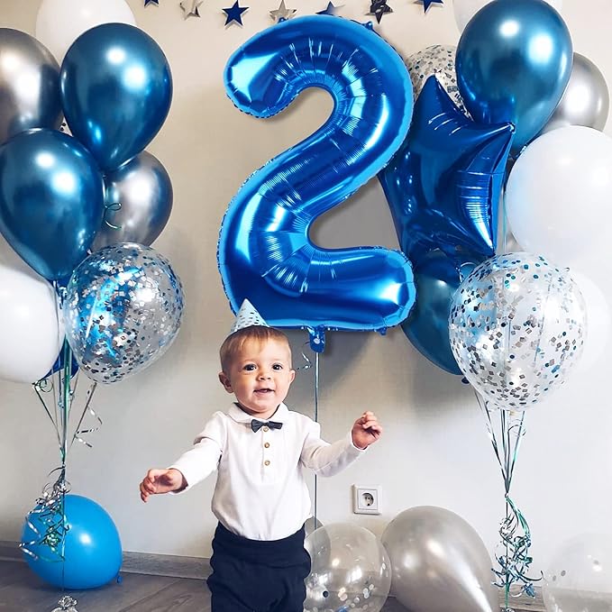 Number Balloons 40 Inch Blue Number 2 Balloon Large Helium Foil Mylar Balloons For Birthdays Party Decorations/Wedding/Anniversary/Graduations/Baby Shower