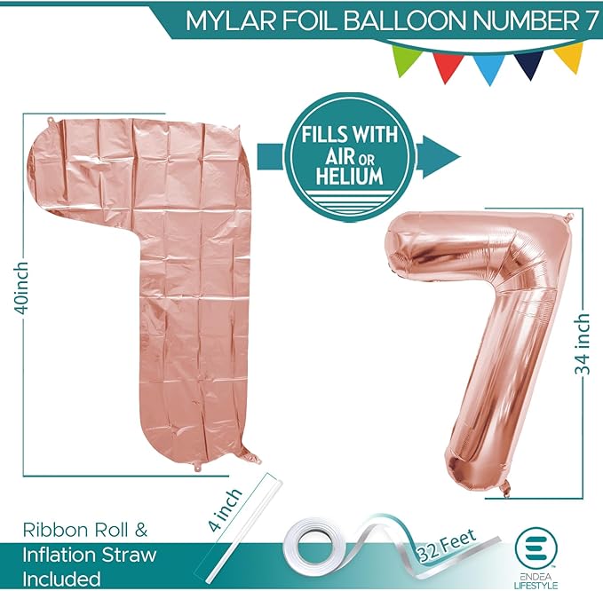 40 Inch Large Rose Gold Number Celebration and Decoration Balloon for Birthday Parties, Graduations, Anniversaries, Weddings, Photo Shoots, Special Events (Rose Gold Number 7)