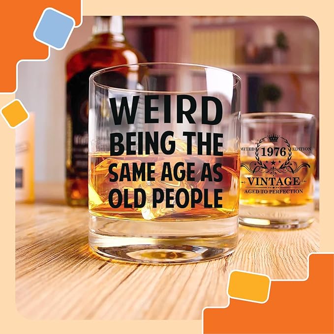 NewEleven 50th Birthday Gifts For Him, Men - 1976 50th Birthday Decorations, Funny Gifts For Men, Husband, Dad - Cool Whiskey Gifts Idea From Her, Wife - Whiskey Glass