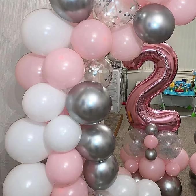 Pink and Silver Balloon Arch Kit, Metallic Silver Macaron Pink Balloon Garland Kit, Helium Latex Balloons Different Sizes for Wedding Bridal Shower Baby Shower Party Decorations
