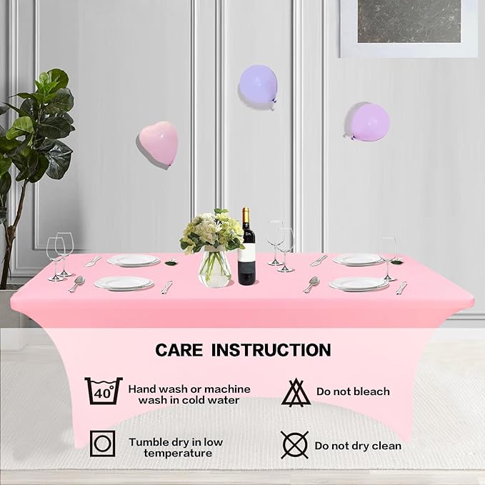 IVAPUPU 2 Pack 6FT Table Cloth for Rectangular Fitted Events Stretch Pink Table Covers Washable Spandex Spring Easter Tablecloth Protector for Party, Wedding, Cocktail, Banquet, Festival