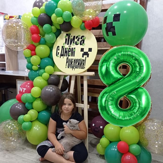 TONIFUL 40 Inch Dark Green Number 8 Balloon Foil Mylar, Self Standing Birthday Party Decorations, for Wedding, Bridal Shower, Engagement, Anniversary