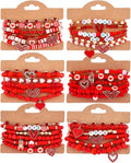 Cooluckday 36 Pcs Holiday Heishi Surfer Bracelets for Women Bulk Easter Mother's Day Christmas St. Patrick's Day Mardi Gras Bracelet Stackable Stretch Friendship Bracelets Set