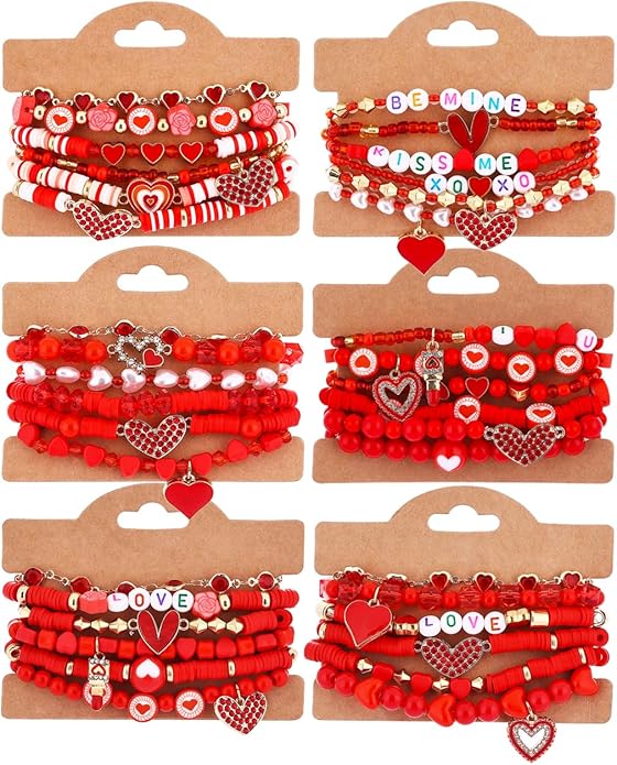 Cooluckday 36 Pcs Holiday Heishi Surfer Bracelets for Women Bulk Easter Mother's Day Christmas St. Patrick's Day Mardi Gras Bracelet Stackable Stretch Friendship Bracelets Set