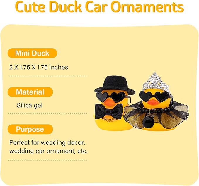 wonuu Pair Set of 2 Bride and Groom Rubber Ducks for Wedding Favors, Party Favors, Ceremony Gift Set, Marriage Souvenir, Marry Blessings, Aniversary Present, Black Dress&Soft Top Hat