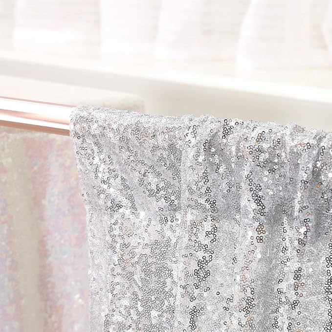 Juya Delight 10ft x 10ft Silvery Sequin Photography Backdrop Curtain for Party Banquet Festival Wedding Anniversary Exhibition