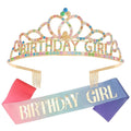 Chanaco Birthday Crown and Sash Set for Women, Gold, Hairband with 'Birthday Girl' Sash Rhinestone Tiara and Hair Accessories for Party Favors, Ideal Gift for Adults