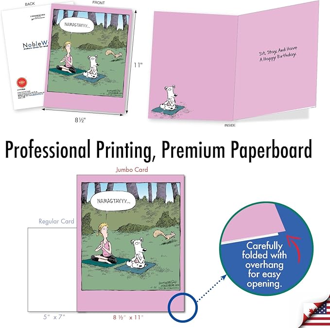 NobleWorks - 1 Big Funny Birthday Card Cartoon (8.5 x 11 Inch) - Jumbo Womens Comic Humor, Group Greeting Card with Envelope - Namastayyy J1777BDG