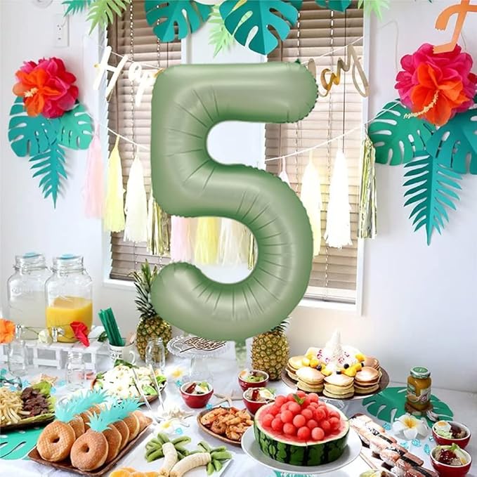 Number 5 Balloon, Large number balloons 40 inch, 5th Birthday Party Decorations 5 Year Old Birthday Sign Decor, Sage Green