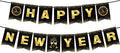 Happy New Year Decorations 2026 - Black Gold New Year Party Banner - Reusable New Years Eve Party Supplies 2026 (Style A)