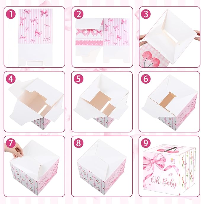 Funrous 51 Diaper Raffle Tickets with Box for Baby Shower Game Invitations Diaper Raffle Card for Gender Reveal Baby Shower Party Decoration Table Centerpiece(Pink Color)