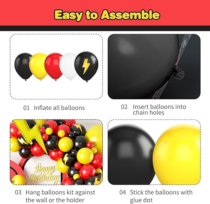 Red Black Yellow Balloon Garland Arch Kit,Fun Theme Birthday Party Decorations,Colorful Character Theme Latex Balloon Arch For Cartoon Ball Baby Shower Birthday Party Supplies
