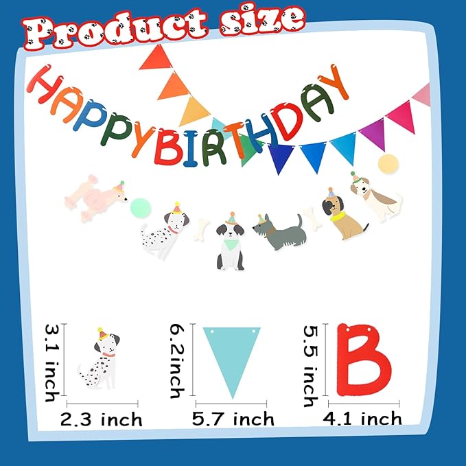 3 PCS Rainbow Happy Birthday Banner Dog Themed Pennant Banner for Party Decorations for Boys Girls DIY Party Supplies (Rainbow Pennant)