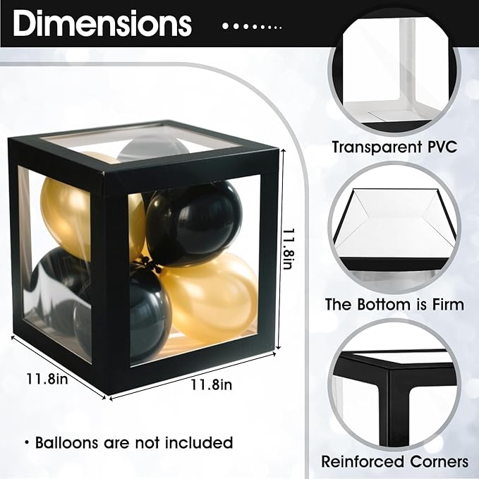 Ledido 2026 Graduation Balloon Boxes Decorations, 4 Pieces Black Clear Grad Balloon boxes with Letters, Class of 2026 Graduation Party Supplies for College, High School, Prom, Birthday, Baby Shower