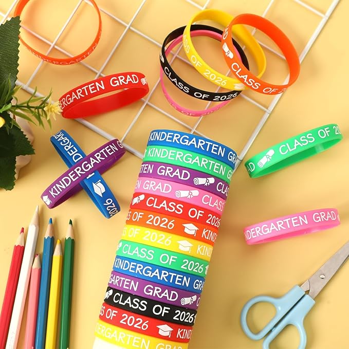 JUNEBRUSHS 42pcs Kindergarten Preschool Graduation Silicone Bracelets Party Favors Rubber Wristbands Supplies for Class of 2026 Graduation Kindergarten Preschool Party Favors Accessories