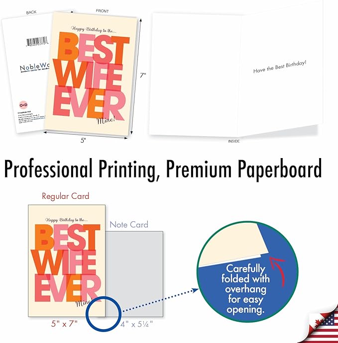NobleWorks - 1 Sassy Happy Birthday Card Funny - Hilarious Grown-Up Card for Women, Wife, Stationery Humor - Best Wife Ever C7350BDG