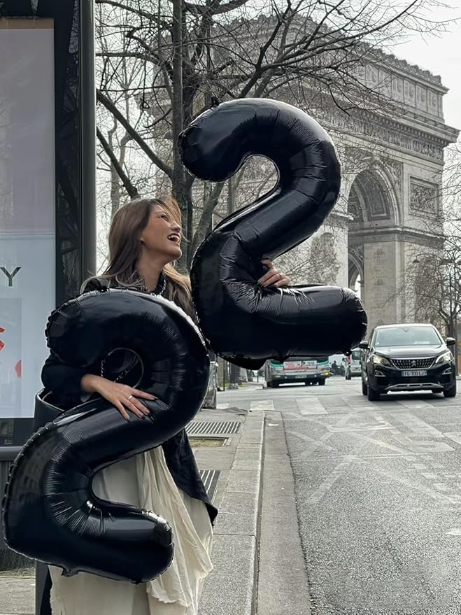 2 Numbers Balloon 40 Inch Black Two Balloon Number Birthday Decor, 2nd 12 21st Party Celebration Decorations Graduations Wedding Baby Shower