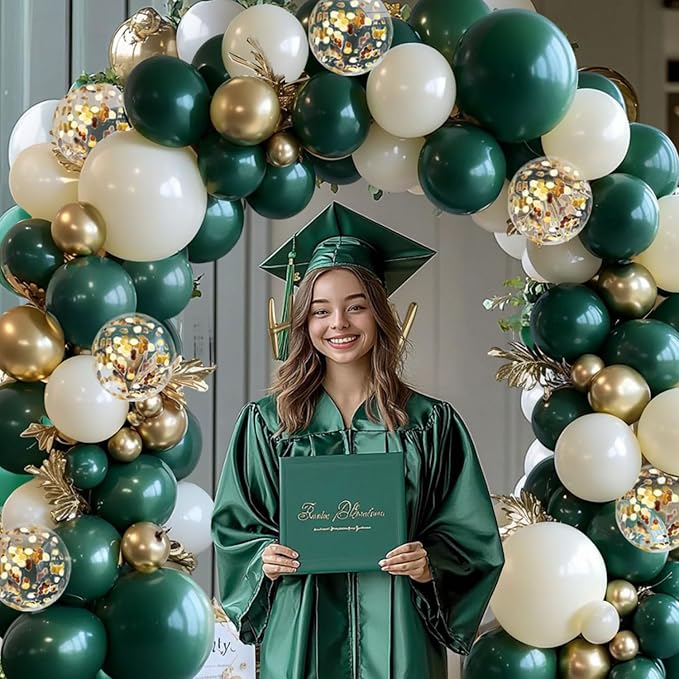 Emerald Green and Gold Balloons Arch Kit, Double Stuffed Dark Hunter Forest Green Pearl Sand White Metallic Gold Balloons for Jungle Wedding Birthday Graduation Party St. Patrick's Day Decorations
