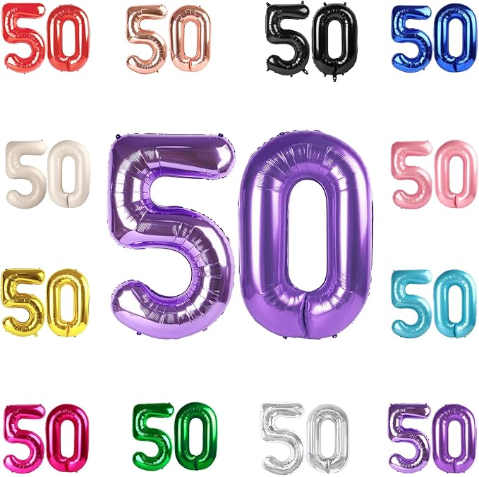 50 Balloon Number, Purple Number 50th Birthday Balloons 40 Inch, 50 Years Old Purple Birthday Decorations for Men Women, 50th Anniversary Decorations