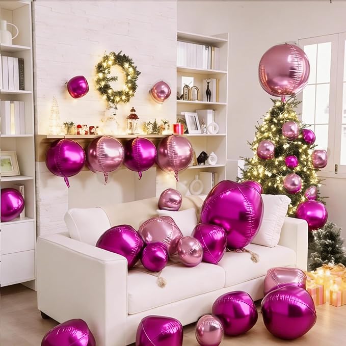 12Pcs Hot Pink and Pink Round Balloons Foil, 22" 18" 15" 10" 4D Round Ball Balloon, Big Hot Pink Metallic Balloons for Valentines Wedding Anniversary Bridal Shower Prom Birthday Decorations Supplies