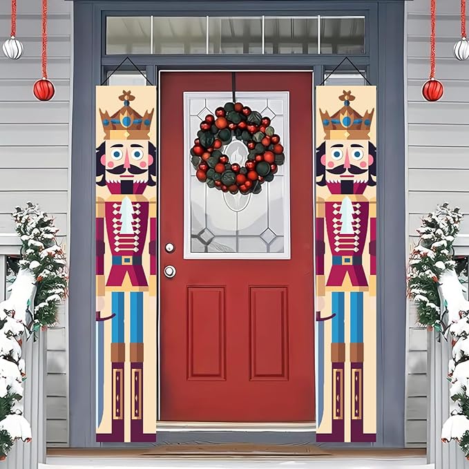 Nutcracker King Porch Banners 12x71 Inch Christmas Door Decorations Soldier Prince Banner with Crown Sword Design Holiday Outdoor Hanging Decor for Front Door Entryway Wall Yard Xmas Supplie