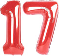 Number 17 Balloons, 40 Inch Balloons for Woman Man 17th Red Birthday Party Decoration, Foil Number Ballon for 17, 71 Valentine's Day, Anniversary, Bridal Shower, Graduation