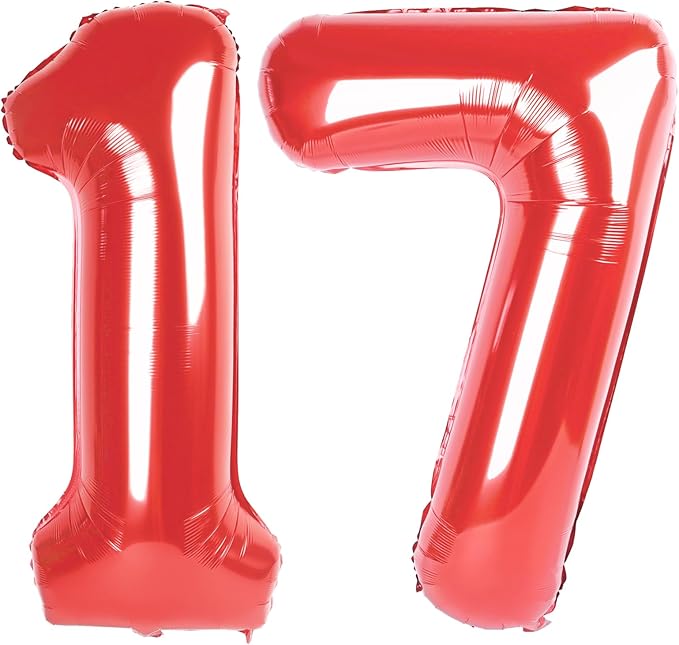 Number 17 Balloons, 40 Inch Balloons for Woman Man 17th Red Birthday Party Decoration, Foil Number Ballon for 17, 71 Valentine's Day, Anniversary, Bridal Shower, Graduation