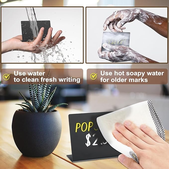 PigPotParty 12 Pcs Food Labels for Party Buffet, 4"x3" Mini Chalkboard Signs for Food Display, Table Place Cards - Name Tags- Small Chalk Board Signs, w/Cleaning Spray & 2 Markers