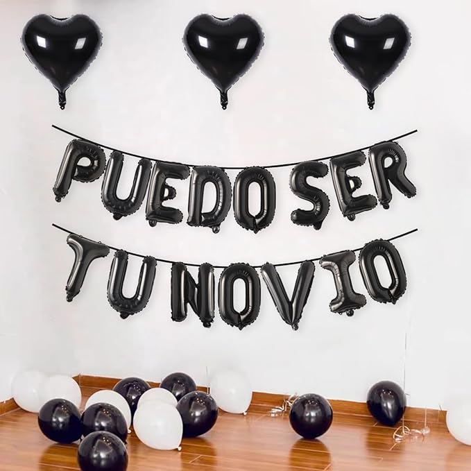 2 Set 30Pcs Black PUEDO SER TU NOVIO Letter Balloons 16in Balloon Foil Letter Decorations Party Decor Black Letter Balloons PUEDO SER TU NOVIO Party Supplies