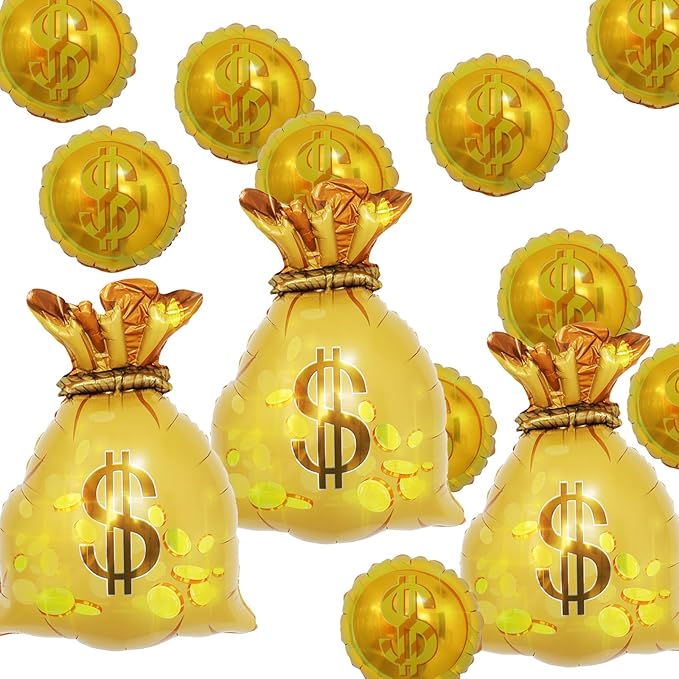 Wallet Balloons Gold Coin Balloons Ideal Decor for Gold Rush Themed Parties/New Year/Christmas/Halloween//Birthday /Wedding/Anniversaries/retro parties/college entrance/graduation parties13pcs