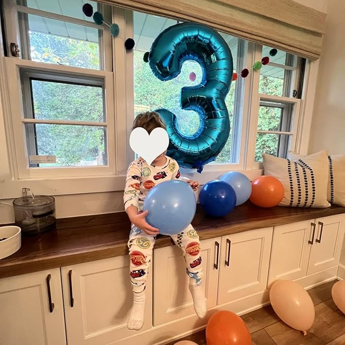 40 Inch Blue Number Balloon 3, Large Number Foil Balloons Mylar for Girl Boy Birthday Party Celebration Decorations Supplies, Digital Balloons for Wedding Anniversary Events Decorations
