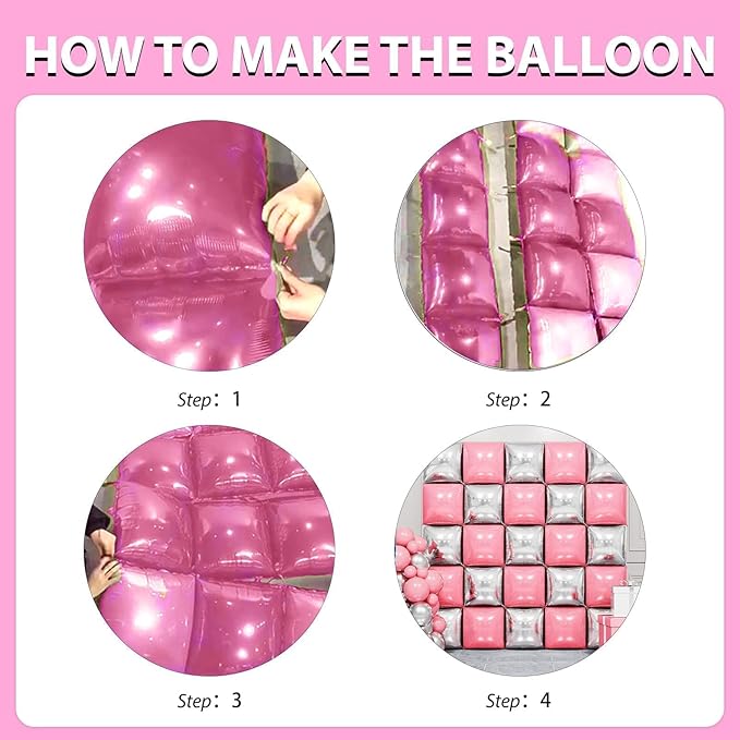Pearl Pink and Silver Double Sided Square Foil Balloons Wall,19 Inches Pink Metallic Foil Balloons Tunnel Arch Kit for Girls Bachelorette,Wedding,Anniversary,Birthday,Valentines Day Decoration