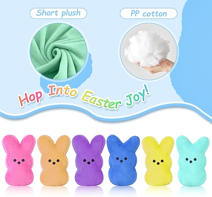 vizethru 6 Pcs Easter Bunny Plush Toys,Easter Basket Stuffers Toys for Kids,Bunny Stuffed Animals, Easter Party Favors Gift Toys for Kids