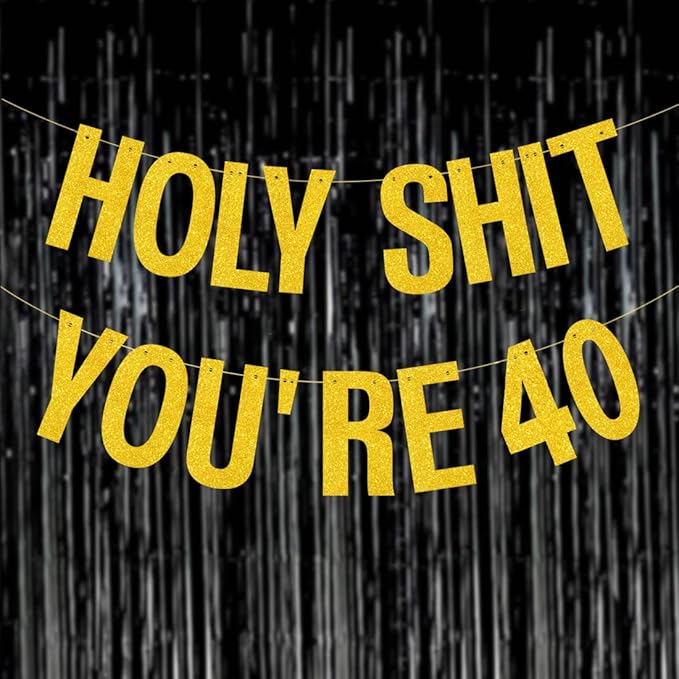 40th Birthday Decorations Women Men Pre-Strung Gold Glitter Birthday Banner Party Decoration Sign Funny Banner 40th Bday Party Supplies banner