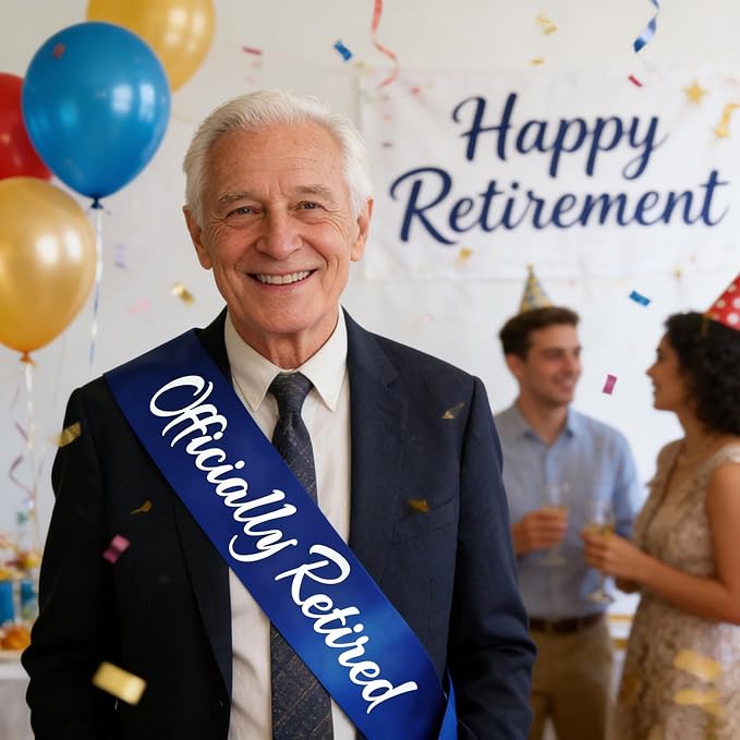 Officially Retired Sash, Reitrement Sash for Men and Women Retirement Party Decorations Supplies, Royal Blue + Silver(Officially Retired)