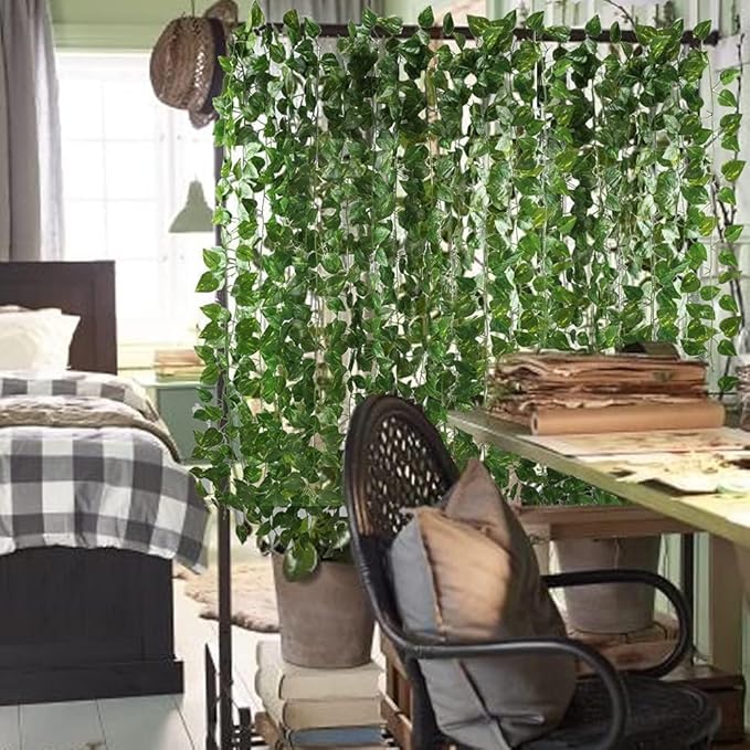 24 Pack 168 Ft Fake Vines for Room Decoration Greenery Garland Artificial Hanging Plants Faux Green Leaves Wall Vine for Bedroom Ceiling Cottage Core Wedding Garden Party Decor