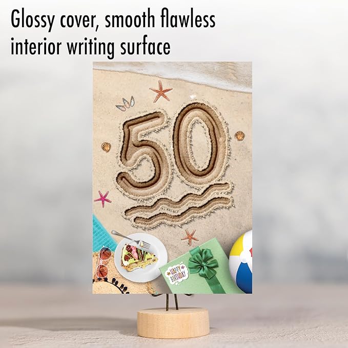 NobleWorks - 50th Funny Card for Birthday - Milestone Bday of 50 Years, Celebrate and Congrats Notecard with Envelope - Beach Party 50 C9459CMBG