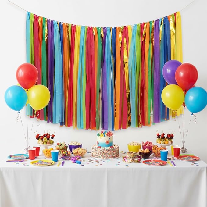 PapaKit 5ft Extra Large Colorful Streamer Fringe Party Backdrop 5ft | Ready to Hang | Vibrant Festive Rain Curtains for Birthday, Fiesta Party Decorations, High-Density Photo Booth Background