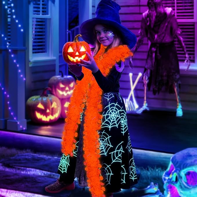 Mega-L Neon Halloween Party Decorations, 26ft Fluorescent Orange Pumpkin Garland Banner Glow in the Dark Party Supplies Cute Hanging Ceiling Decors for Birthday Home Wall Fence Porch Black Light Party
