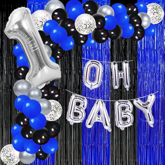 Black Blue Party Decorations Backdrops, Gaming Party Foil Fringe, 2026 Graduation Black Blue Curtains Backdrops for Boys Birthday New Year Baby Shower Gamer Fan Party Decorations (3 Pack)