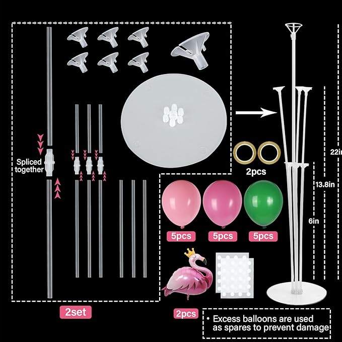 Tropical Flamingo Party Balloons Stand Kit 2 Sets With 2 Flamingo Foil Balloons Tropical Animal Themed Balloon Centerpieces for Tables for Luau Birthday Wedding Baby Shower Party Decorations