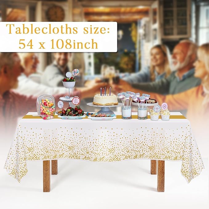 Childom 3 Pack Graduation Tablecloth,Graduation Decorations Class of 2026 Graduation Party Decorations,54"x108" White and Gold Plastic Table Cloth Disposable for Home,School,Birthday,Wedding,Parties