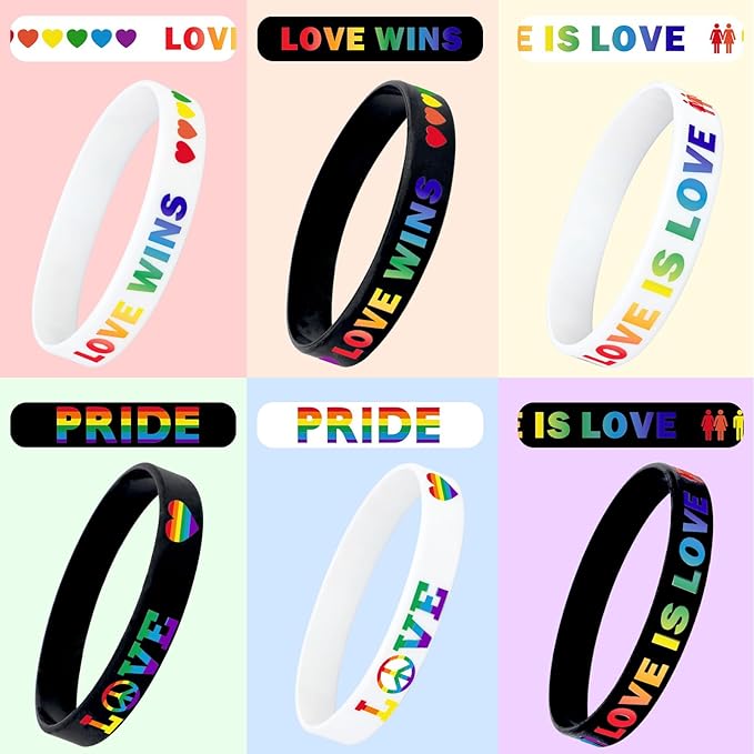 JUNEBRUSHS 42pcs Rainbow Gay Pride Silicone Bracelets LGBT Support Rubber Wristbands for Pride Day Month Parades Decorations Party Accessories Supplies