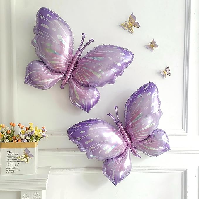 144Pcs Pastel Pink Purple Butterfly Balloon Arch Garland Kit,with Big Butterfly Foil Balloons,for Spring Floral Fairy Wonderland Baby Shower Girl Princess Birthday Tea Party Decorations