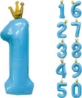 Blue Number 1 Balloon with Crown, 40 inch Blue Number Balloon 1st Birthday Party Decoration BlueCrown Balloons 0-9 for Birthday Party Anniversary Decorations Supplies