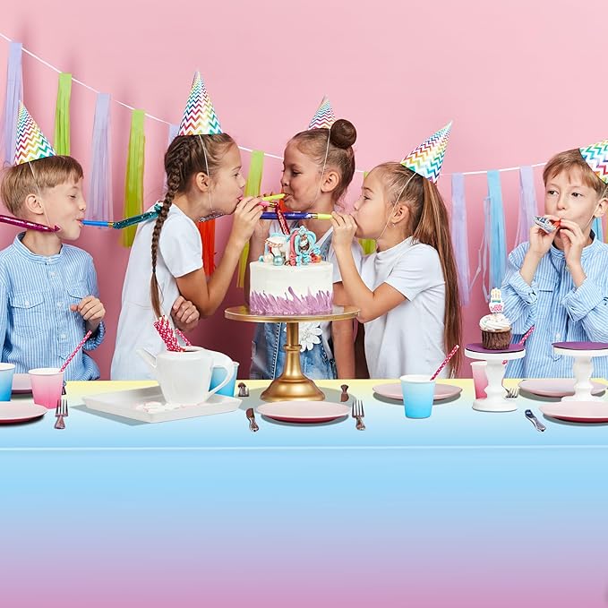 3 Pack Pastel Rainbow Plastic Tablecloth Party Decorations, Pastel Disposable Table Covers for Rectangle Tables, Rainbow Table Cloth for Easter Birthday Baby Shower Wedding Party Supplies, 54x108Inch