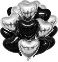 TONIFUL 30Pcs 18 Inch Black Silver Balloons Black Silver Heart Shape Foil Mylar Banners Decoration for Birthday Valentine's Day Wedding Bridal Shower Anniversary Engagement Party Supplies