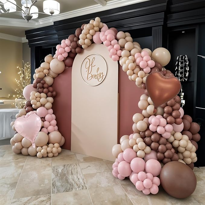 Pink Brown Balloons Heart Shaped Balloon Double Stuff Pearl Beige Dusty Blush Pink Brown Balloon 18inch Heart Foil Balloons for Boho Baby Shower Valentines Day Anniversary Wedding Birthday Party Decor