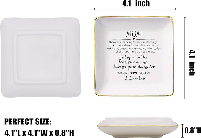 Topthink Thank You For Being The Best Mom A Girl Could Ask For-Today A Bride-Mother Of The Bride Gifts-Ceramic Jewelry Holder Ring Dish Trinket Box Tray-Wedding Bridal Shower Gift