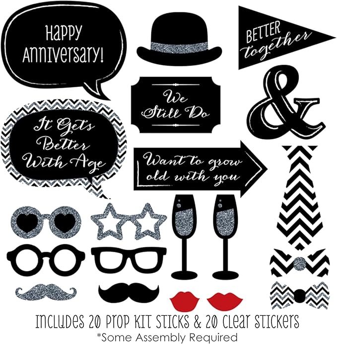 Big Dot of Happiness Wedding Anniversary - Photo Booth Props Kit 20 Count